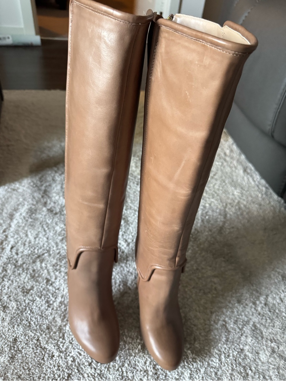 Diane vin Furstenberg DVF tan camel leather stiletto knee high boots size 8.5